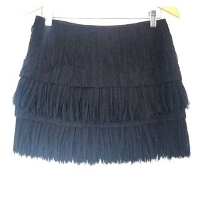 Zara woman black fringe mini skirt zipper NWOT